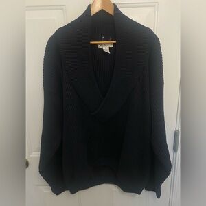 Vintage Saks Fifth Avenue Shawl Sweater In Navy Blue Size M Fisherman nautical